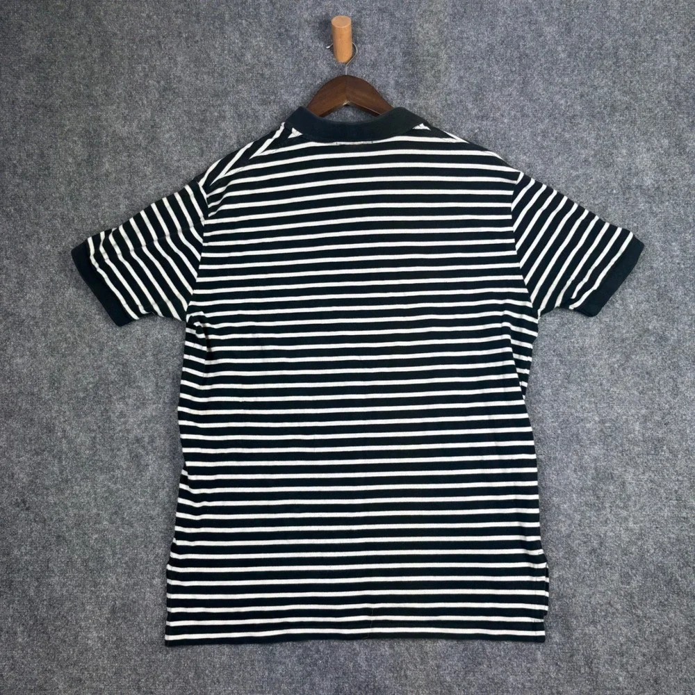 Polo Ralph Lauren Polo Shirt Mens L Black White Striped Short Sleeve Pony Logo